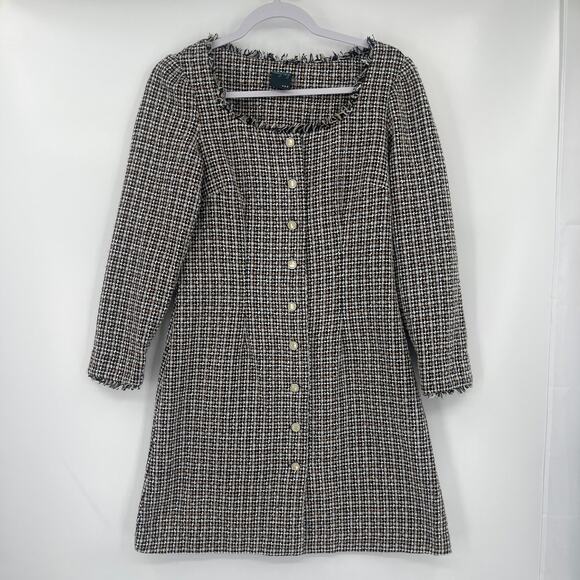 Gabby Skye Tweed Dress Sz 4 Ivy Preppy Academia 60s Mod Style Pearl Fringe Trim - Picture 2 of 12